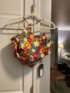 Bright & Beautiful Multicolor Floral Halter Camisole - Red, Yellow & Green sz 14
